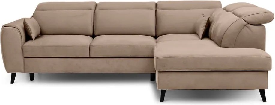 Colțar maro deschis extensibil/cu spațiu de depozitare cu tapițerie din catifea (cu colț pe partea dreaptă/în formă de ”L”) Noble – ELTAP