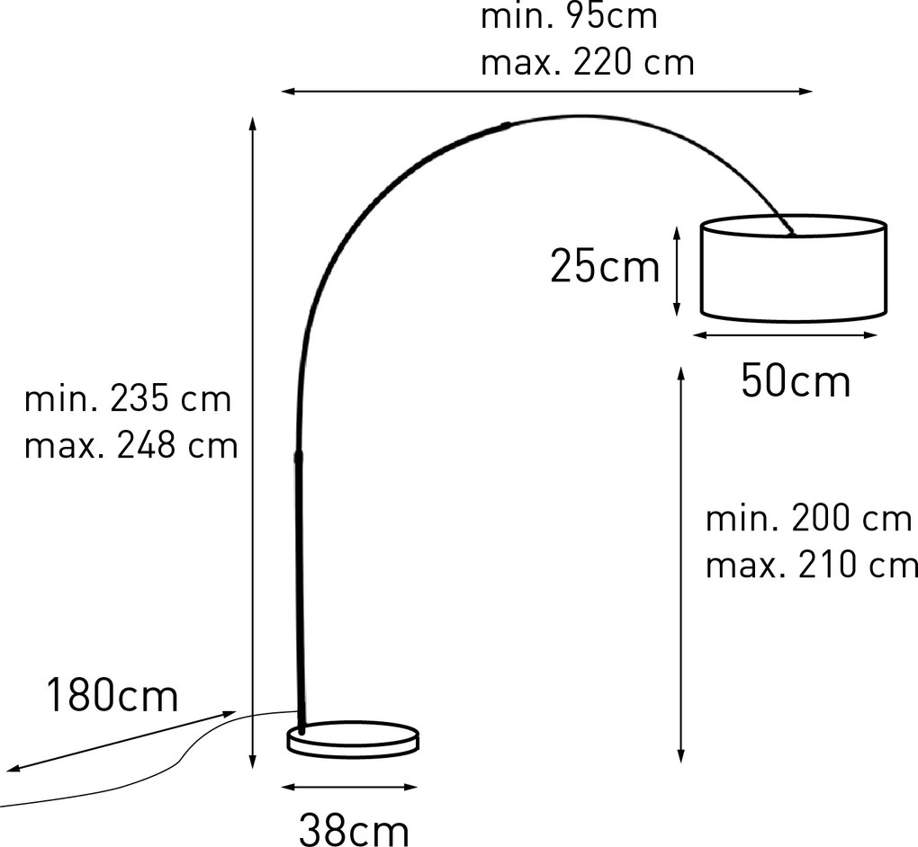 Lampadar cu arc modern negru cu bază de marmură și abajur bej bouclé de 50 cm - XXL