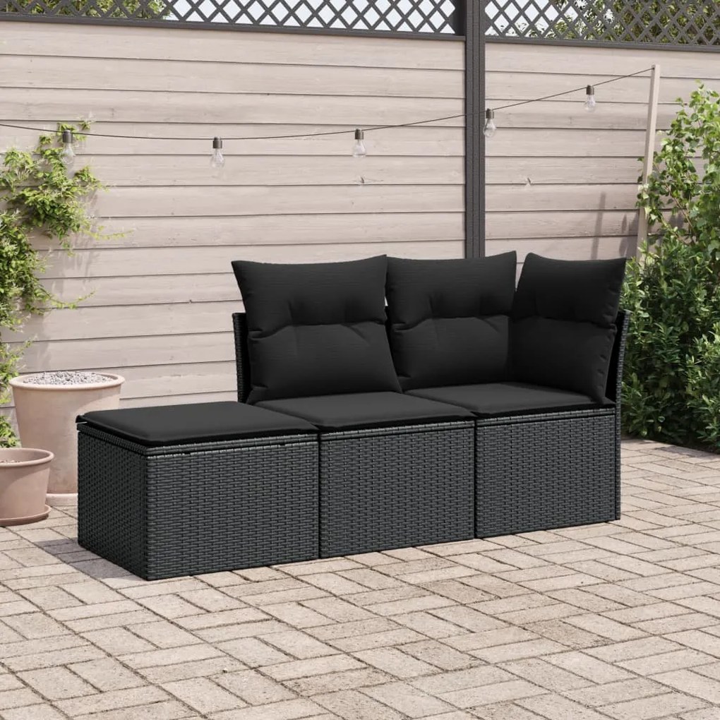 3249304 vidaXL Set mobilier de grădină cu perne, 3 piese, negru, poliratan