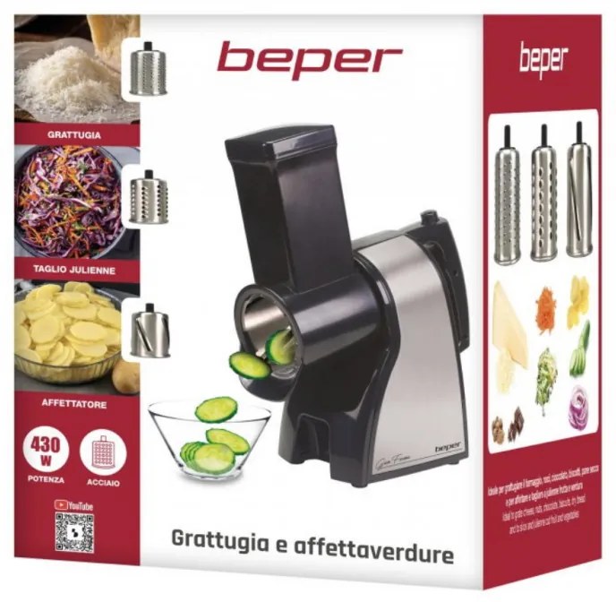 Razatoare electrica Beper BP.400, 430W, Otel inoxidabil, 3 atasamente, Deschidere mare, Negru/Gri
