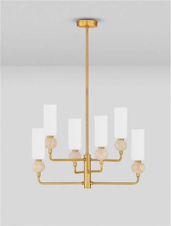 Candelabru cu 6 brate, Metal, Auriu, Travertin, Sticla, FILOMENA
