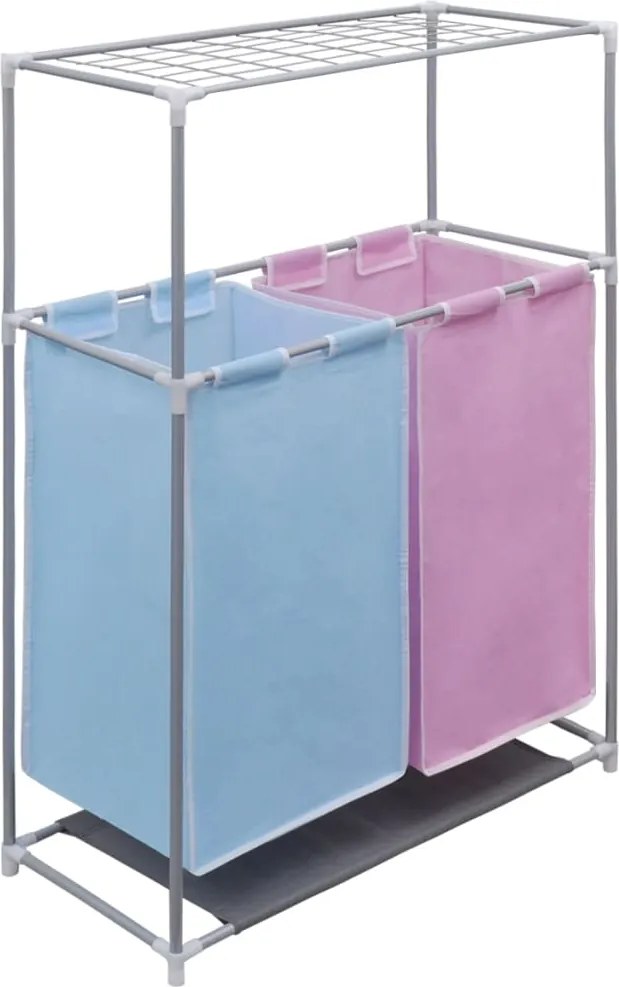 vidaXL Coș sortare rufe, 2 secțiuni, cu un raft superior pentru uscare