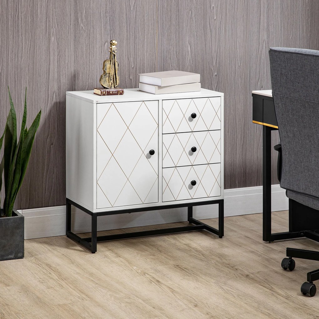 HOMCOM Comoda stil cu romburi cu 3 sertare si un dulap, Mobilier de living si dormitor din otel si MDF | AOSOM RO