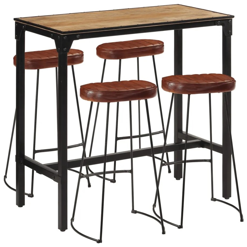 VidaXL Set de bar, 5 piese, lemn masiv de mango brut si metal