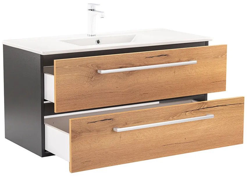 Dulap inferior Vario Clam 100 cu lavoar antracit-stejar