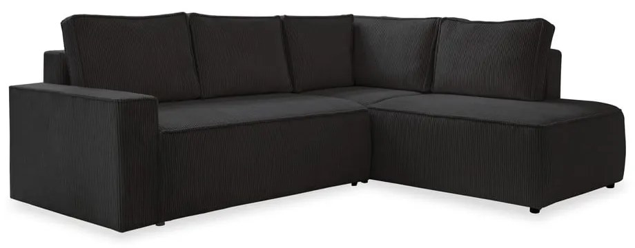 Colțar gri antracit extensibil cu tapițerie din catifea reiată (cu colț pe partea dreaptă) Brave Dave – Miuform