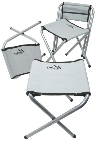 Masă camping pliabilă + 4 scaune alb/crom