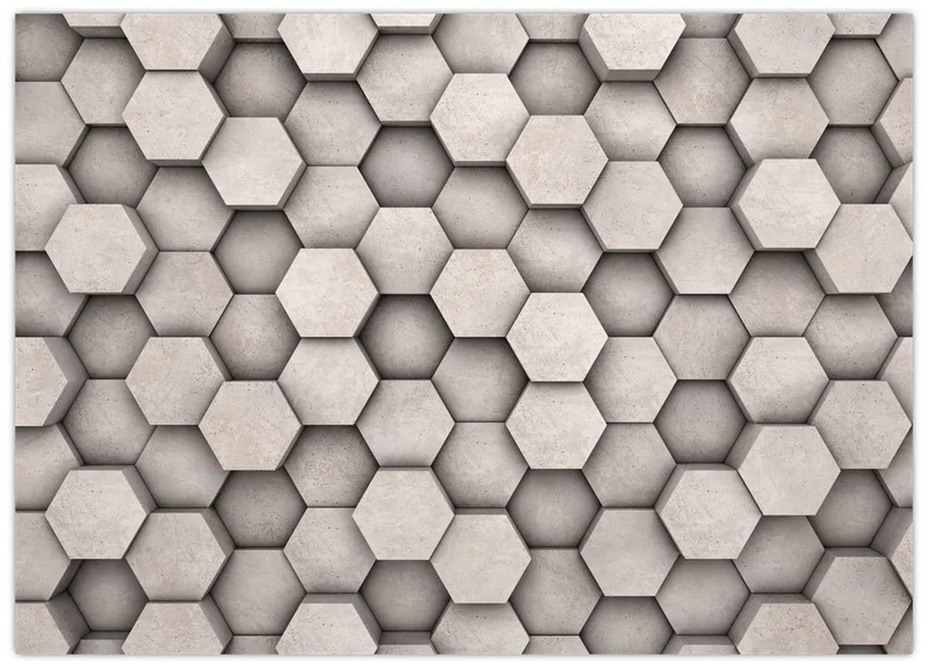 Tablou pe sticlă - Hexagoane design beton (70x50 cm)