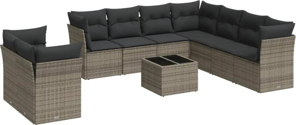 vidaXL Set mobilier de grădină cu perne, 10 piese, gri, poliratan
