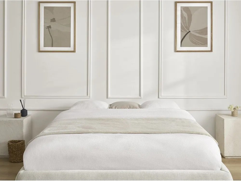 Pat matrimonial bej tapițat cu spațiu de depozitare/fără tăblie cu somieră 160x200 cm Inera – Bobochic Paris