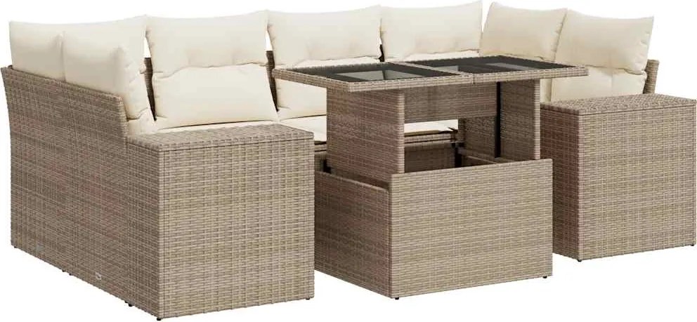 vidaXL Set canapele de grădină, 7 piese, cu perne, bej, poliratan