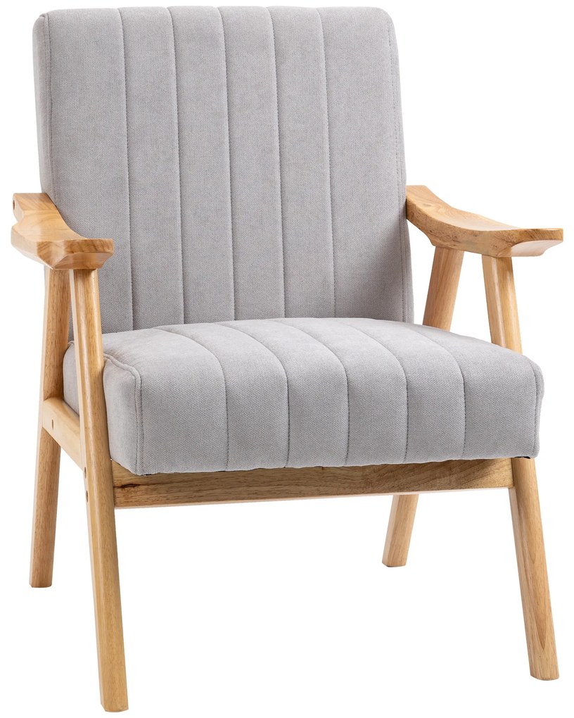 HOMCOM Fotoliu în Design Scandinavian, Catifea, Lemn Masiv, 68 cm x 74 cm x 82 cm, Gri deschis | Aosom Romania