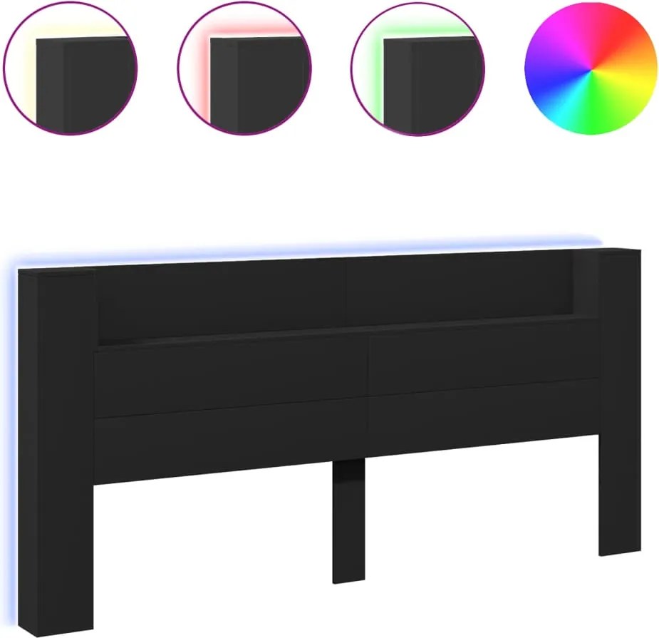 vidaXL Tăblie cu dulap și LED, negru, 220x16,5x103,5 cm