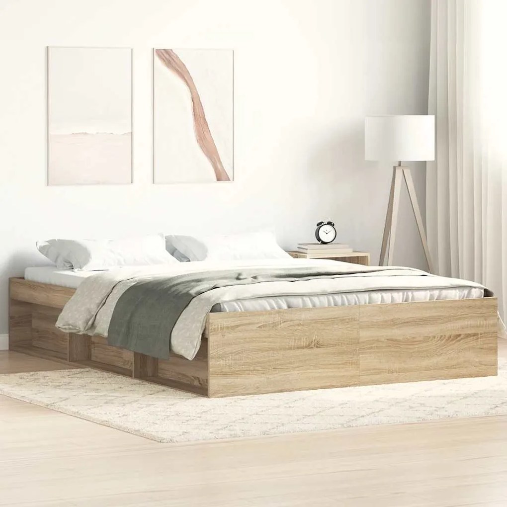 vidaXL Cadru de pat dublu, stejar sonoma, 135x190 cm