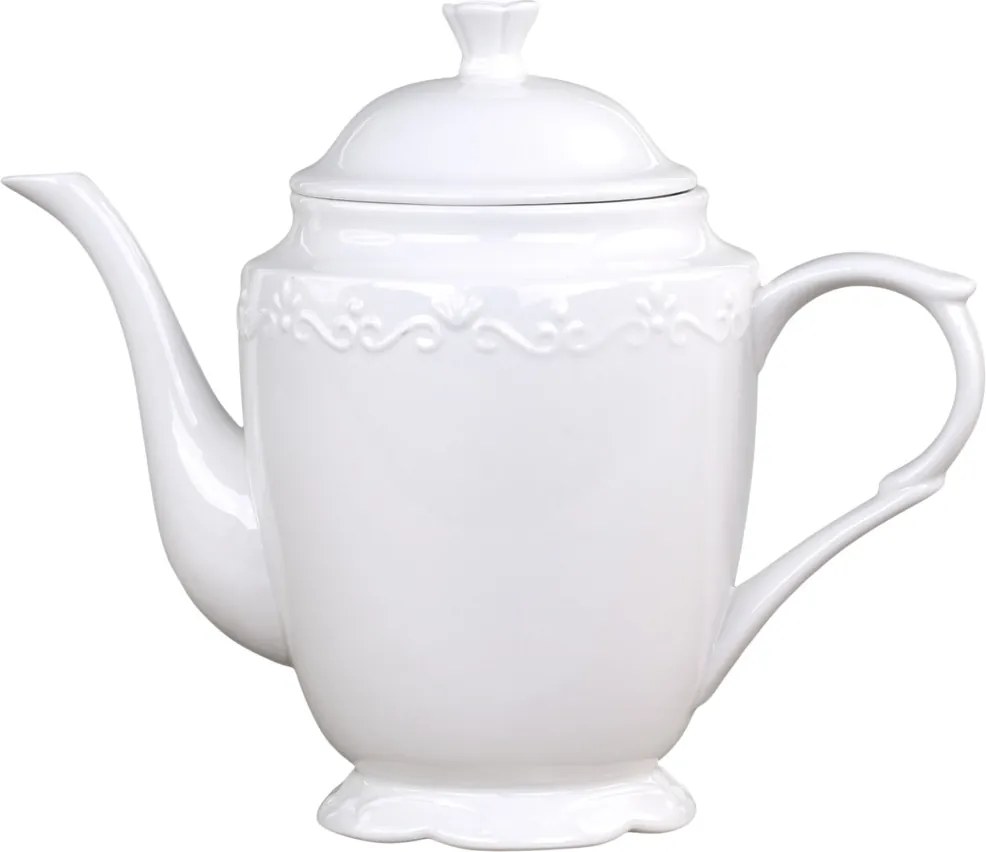 Ceainic din porțelan alb, H20/D12 cm, model dantelă în relief, „Provence"