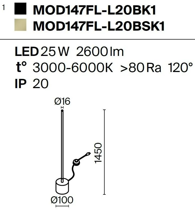 Lampadar LED, lampa de podea, design modern Flow negru