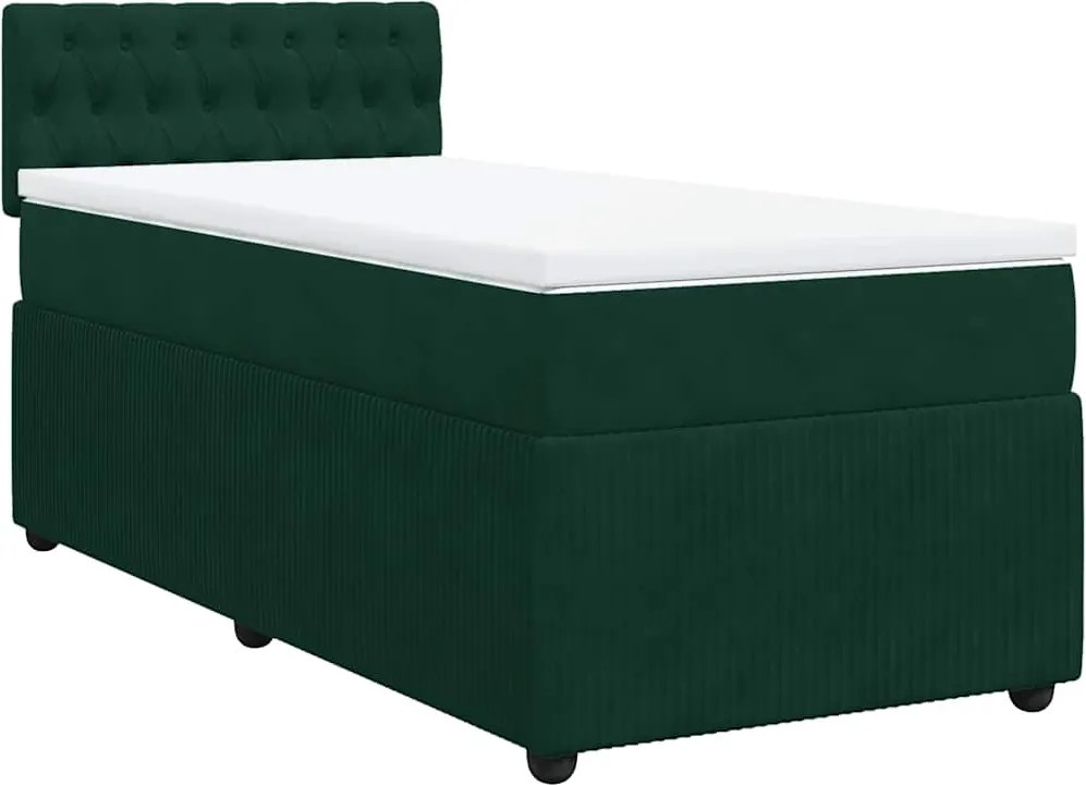 vidaXL Pat box spring cu saltea, verde închis, 90x200 cm, catifea