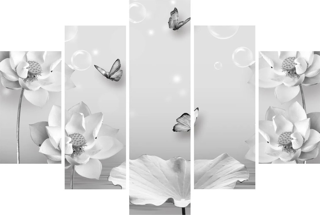 Tablou - Design flori și fluturi (150x105 cm)