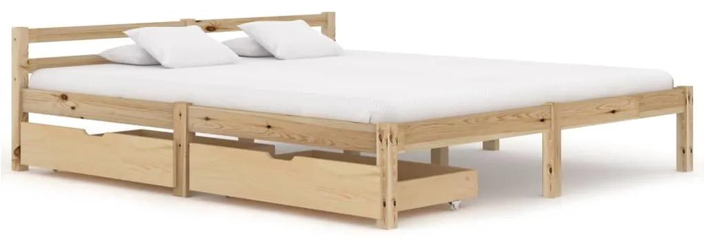 Cadru de pat cu 2 sertare, 160x200 cm, lemn masiv de pin Lemn deschis, 160 x 200 cm, 2 Sertare