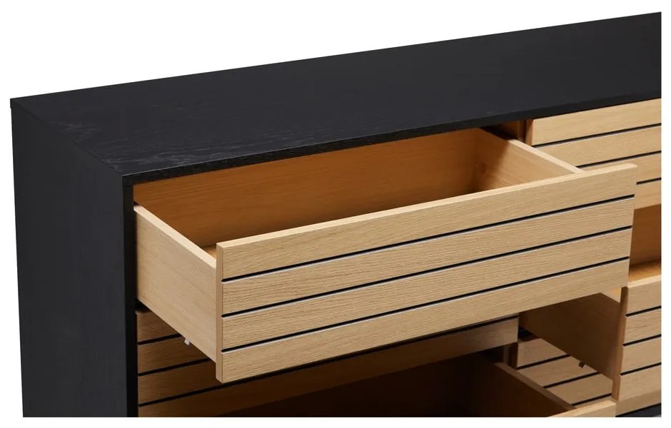 Comodă neagră/în culoare naturală joasă cu aspect de lemn de stejar 140x84 cm Stripe – Woodman