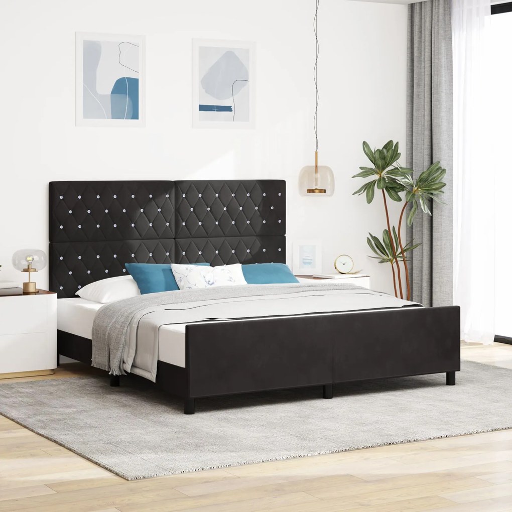 vidaXL Cadru de pat cu headboard Negru 180 x 200 cm Catifea