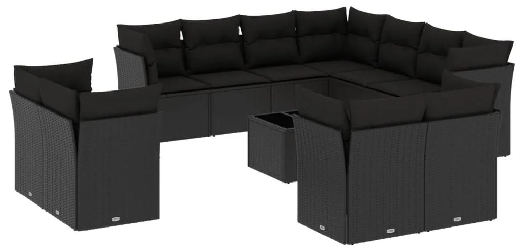 3218515 vidaXL Set canapele de grădină, 12 piese, cu perne, negru, poliratan