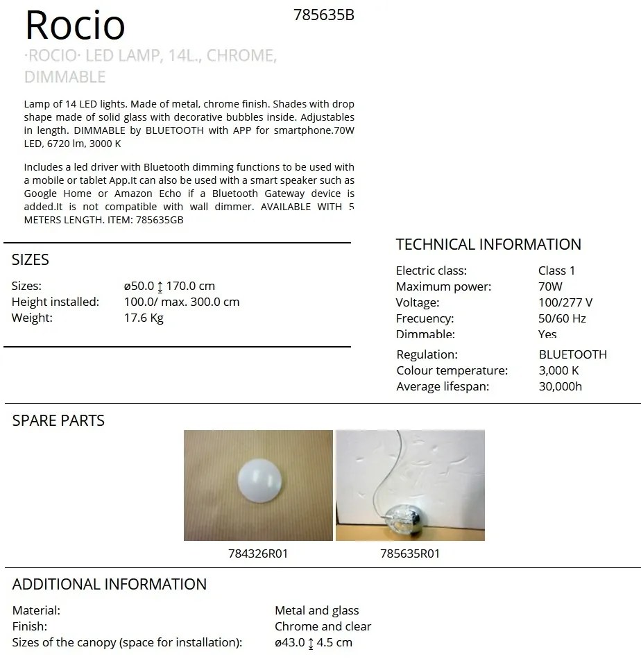 LUSTRA LED CU 14 PENDULE LED DIMABILA prin BLUETOOTH ROCIO, crom SV-785635B