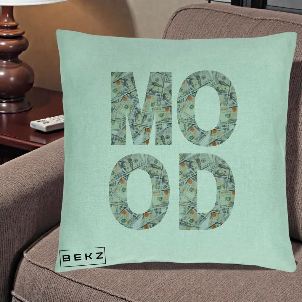 Perna Decorativa MOOD Money Grafic Urban, 40x40 cm, Verde Menta, Husa Detasabila, Perna Inclusa, BEKZ®