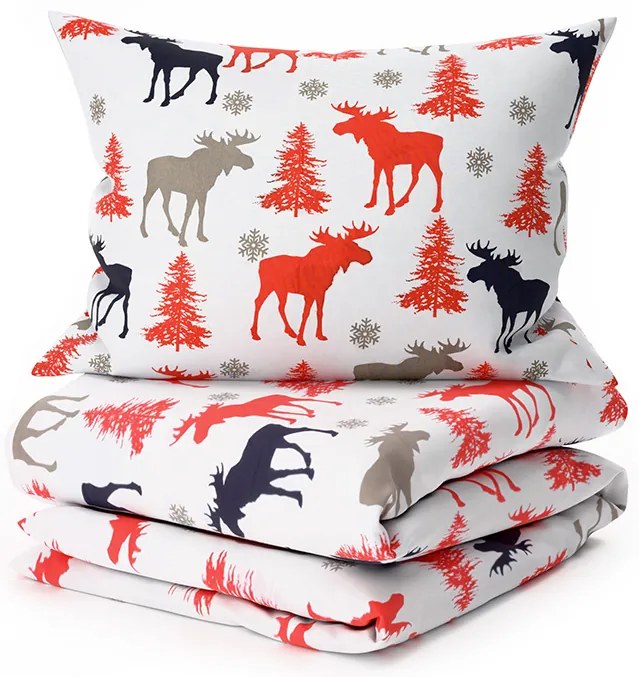 Lenjerie de pat din bumbac CHRISTMAS MOOSE alb Dimensiune lenjerie de pat: 2 buc 70 x 90 cm | 200 x 220 cm