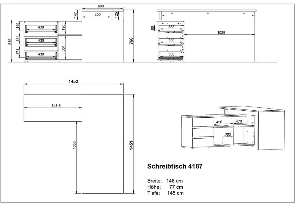 Birou cu aspect de stejar 146x145 cm Lissabon - Germania
