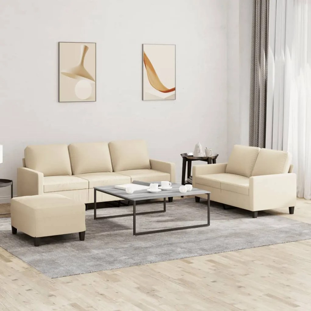 3201470 vidaXL Set de canapele cu perne, 3 piese, crem, textil