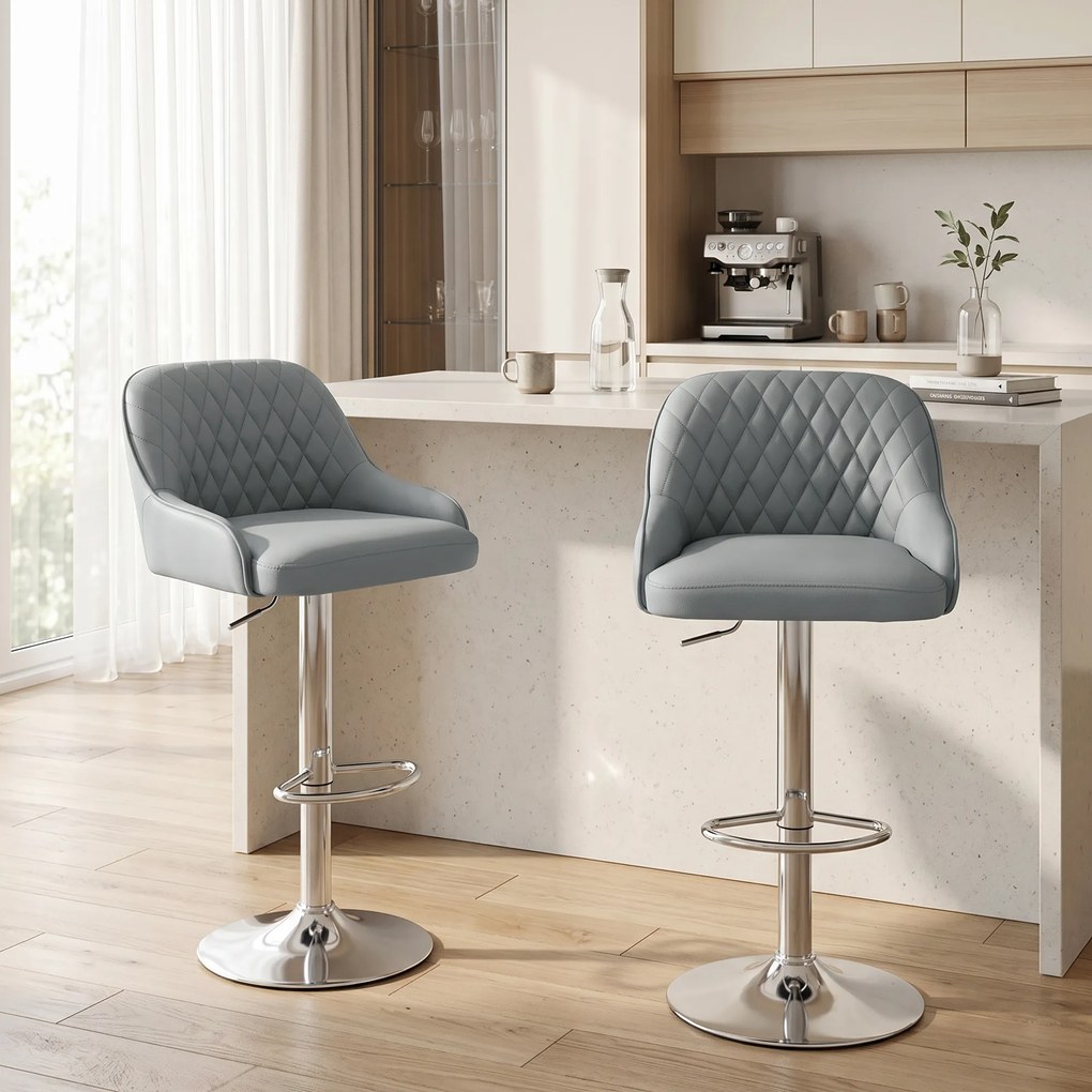 HOMCOM Set de 2 Scaune de Bar Rotative Reglabile pentru Bucătărie, Gri Deschis | Aosom Romania