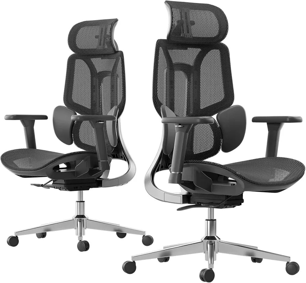 HBADA E3 AIR Scaun ergonomic, cu suport lombar dinamic pe 3 zone, tetieră reglabilă 3D, cotiere reglabile 3D, pivotant, Negru