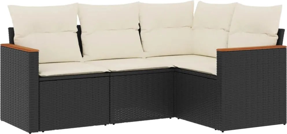 vidaXL Set mobilier de grădină cu perne, 4 piese, negru, poliratan
