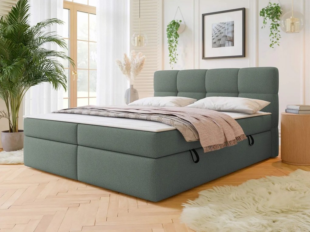 Pat matrimonial 180 cm Mejaso (Verde) (cu somieră și saltea) (cu sp. depozitare). Promo -17%. 1104402