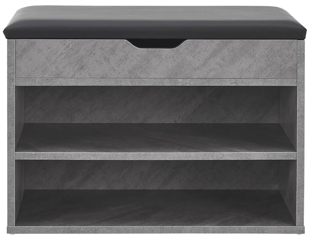 Suport pantofi cu capac rabatabil și scaun tapițat 60 x 30 x 44 cm aspect beton