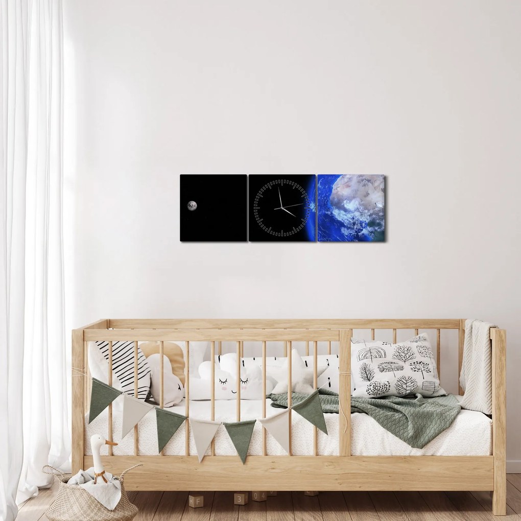 Tablou - Luna și Pământul (cu ceas) (90x30 cm)