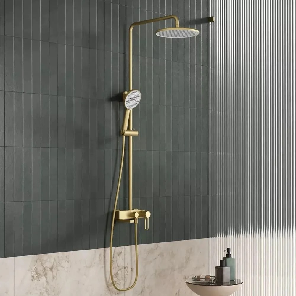 Coloana de dus cu baterie monocomanda FDesign Zaffiro finisaj auriu periat