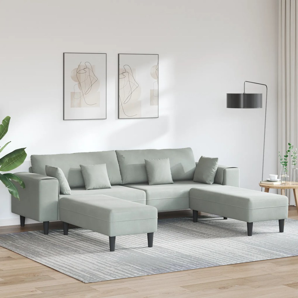 vidaXL Canapea din catifea cu pernă cu pernă 3 pcs Gri deschis 208 cm Catifea