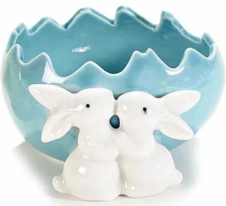Ou Paste ceramica model Iepurasi albastru 11 cm x 11 cm x 6 h