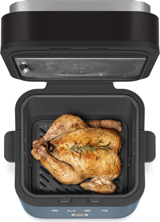Friteuza cu aer cald Smeg Collezione AFC01SBMAU, 1450 W, 7,3 l, 40-200°C, 7 programe, Mod dublu, Comandă tactila, Timer, LED, Albastru