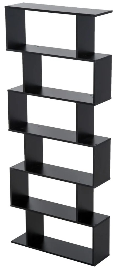 Homcom Librarie Design Modern in Lemn cu 6 Rafturi, Negru, 80x23x192cm