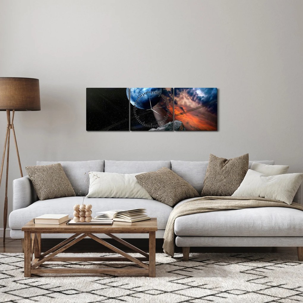 Tablou planetei în cosmos (cu ceas) (90x30 cm)