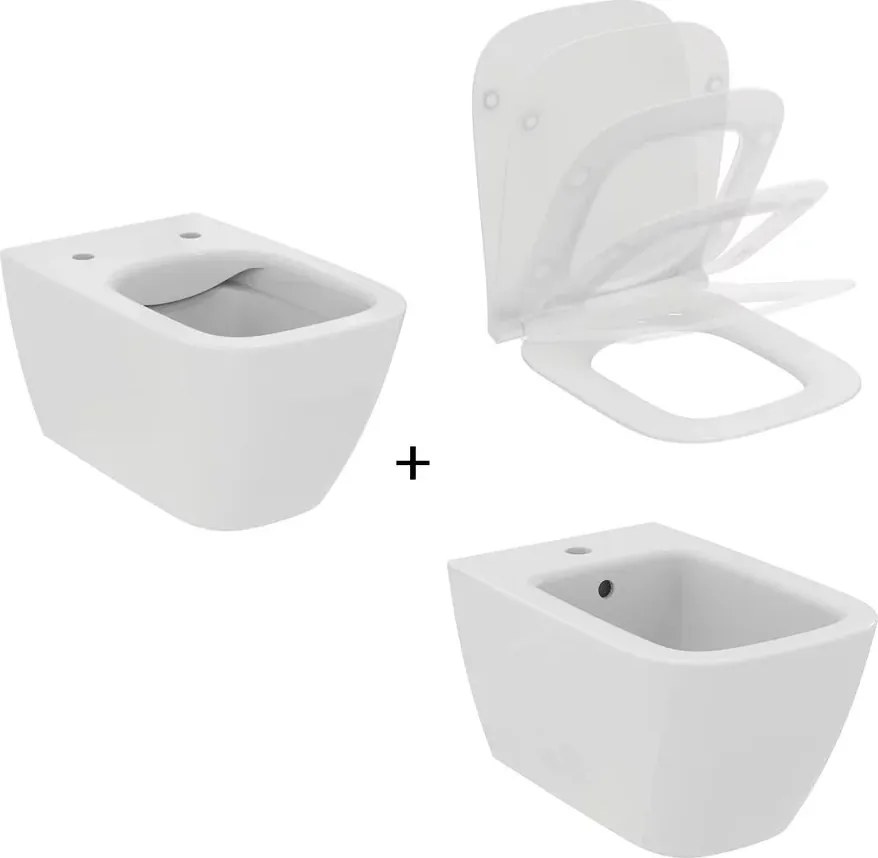Set vas WC suspendat Ideal Standard I.life B alb cu bideu si capac slim softclose