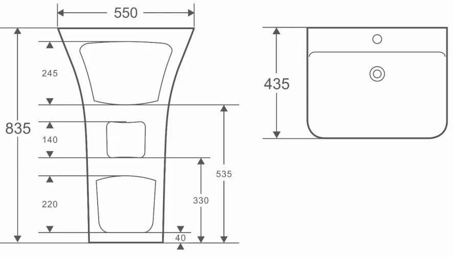 Lavoar freestanding dreptunghiular, 55 cm, Fluminia Aramis 550x435x835 mm