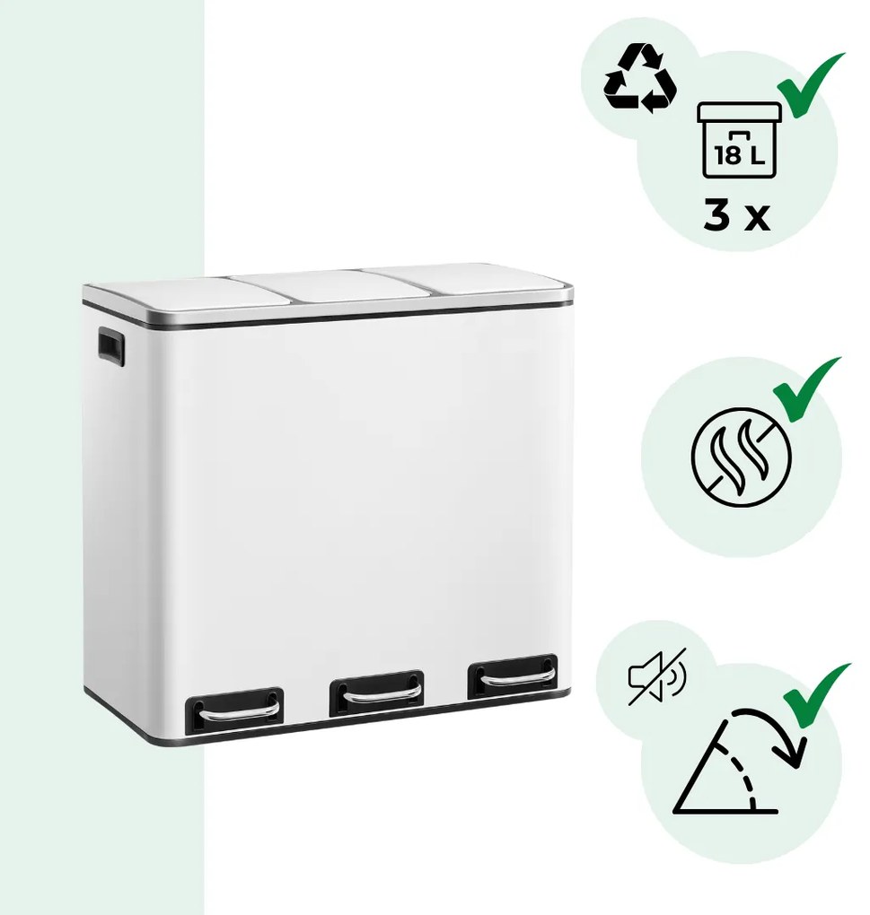 Coș de reciclare SORT 54L (3x18L) + saci de gunoi, alb Jurhan