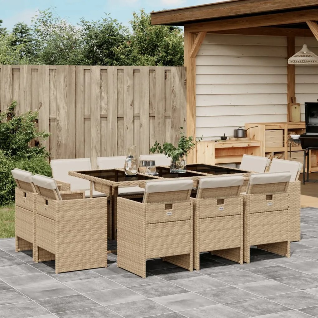 vidaXL Set mobilier de grădină cu perne, 11 piese, bej, poliratan