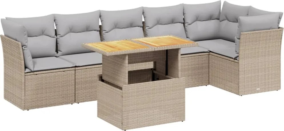 vidaXL Set canapele de grădină, 7 piese, cu perne, bej, poliratan