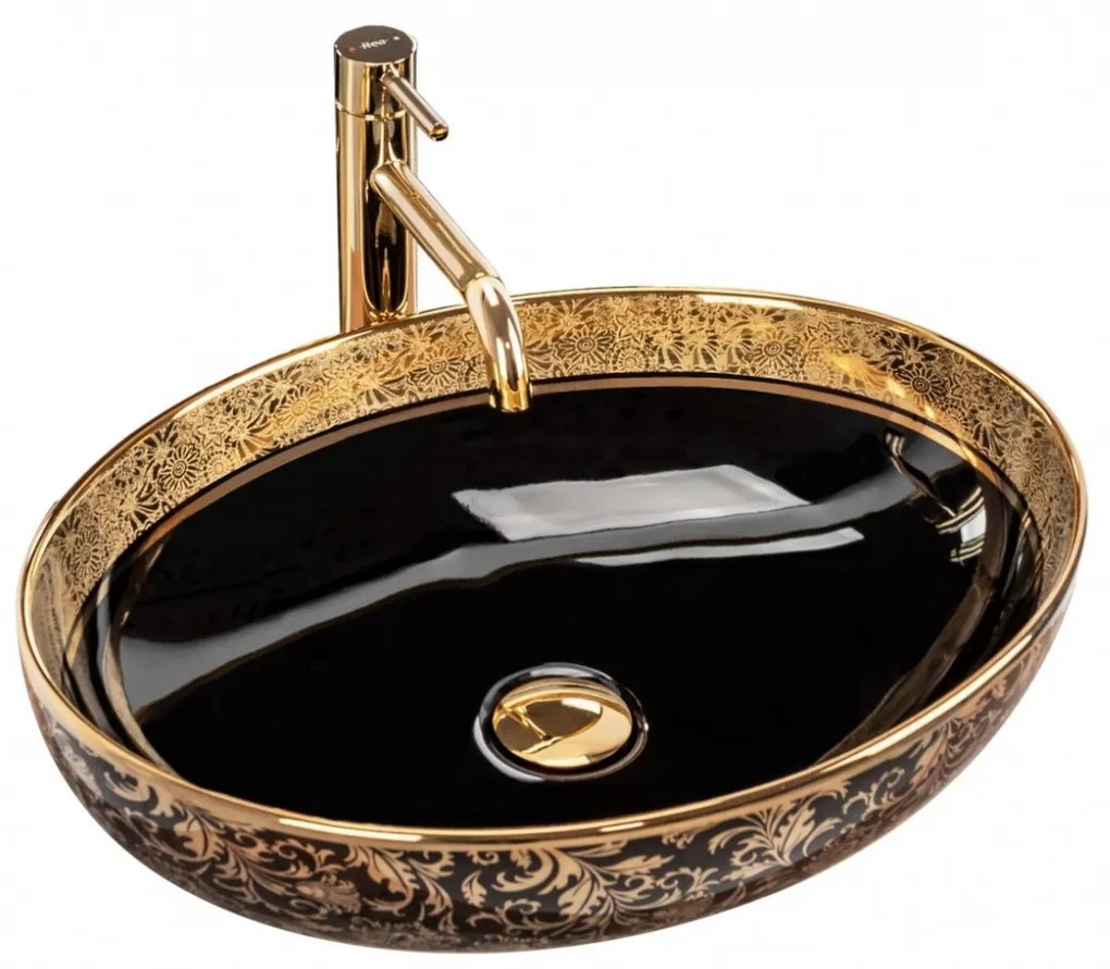 Lavoar Margot ceramica sanitara negru / gold – 52 cm