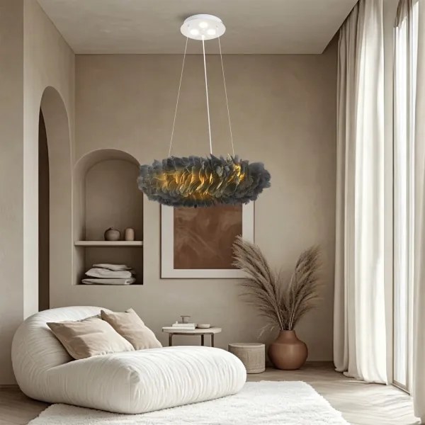 BRILAGI - Candelabru LED suspendat pe cablu FEATHER 3xE27/40W/230V + 3xLED/3W Ø 50 cm, gri